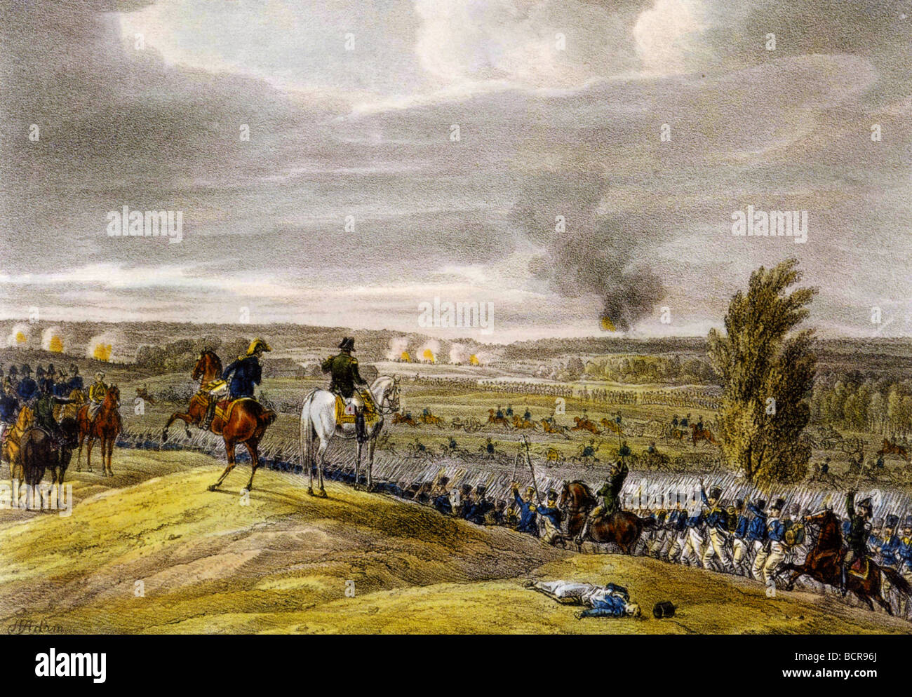 Napoléon à la bataille d'Ostrovno 26 juillet 1812 au cours de son invasion de la Russie comme enregistré par l'artiste Albrecht Adam Banque D'Images