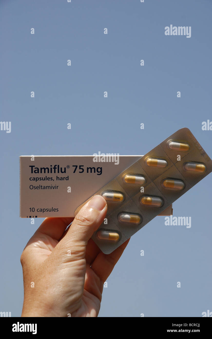 GenuineTamiflu 75mg, un médicament antiviral utilisé dans le traitement et l'Influenzavirus A prophylaxisof et Influenzavirus B Banque D'Images
