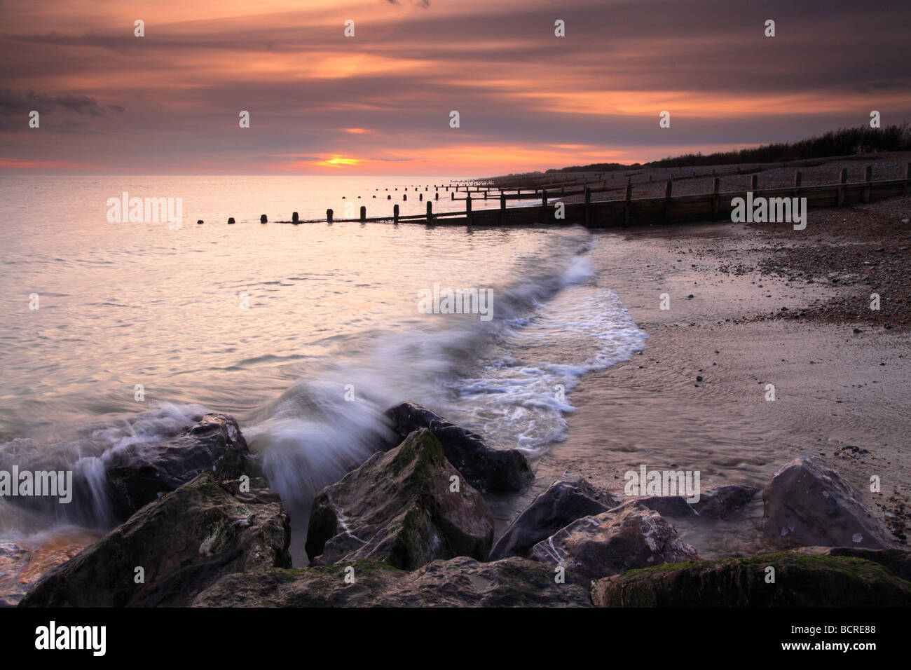 Coucher du soleil, le Goring, Goring, Worthing, West Sussex Banque D'Images