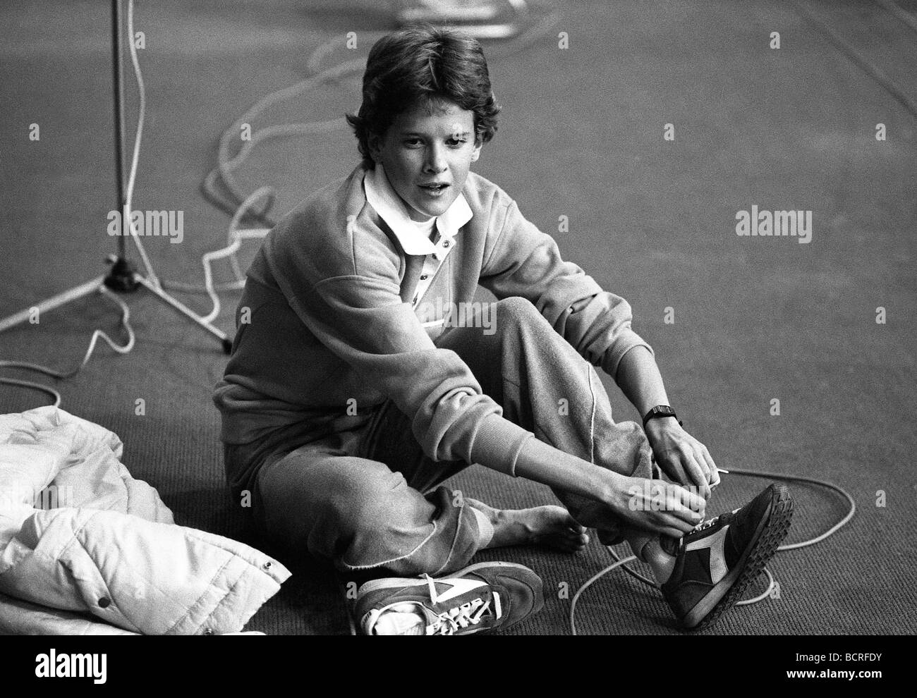 RAF Cosford Athletics 26 1 1985 Zola Budd. Photo de DAVID BAGNALL Banque D'Images