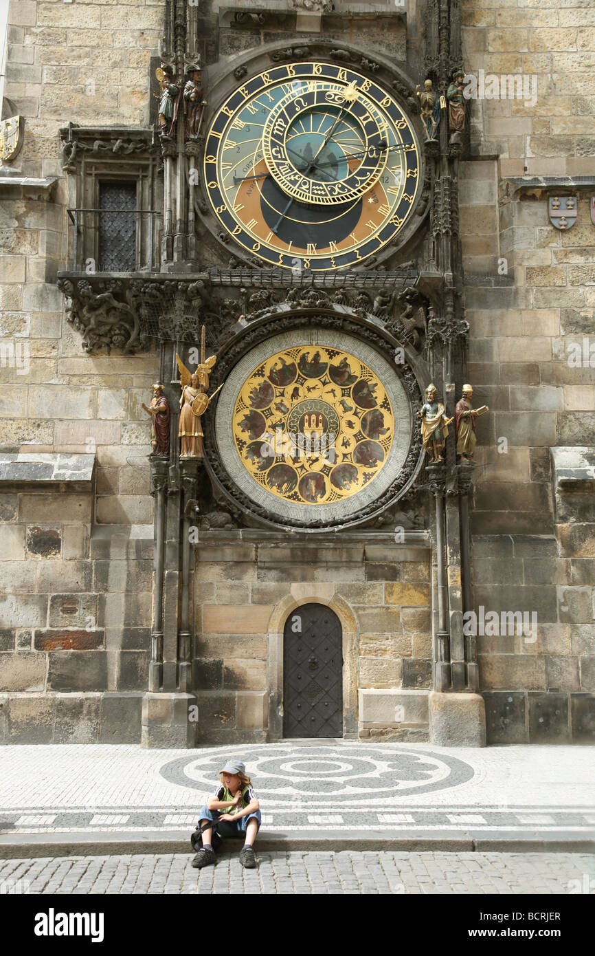 L'Horloge Astronomique de Prague ou Prague Orloj est une horloge astronomique médiévale situé dans Prague, République tchèque. Banque D'Images