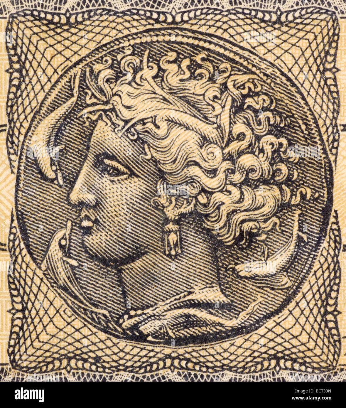 Arethusa sur 5000000 Drachmai 1944 Euros de Grèce Néréide nymphe qui est devenu une fontaine Banque D'Images