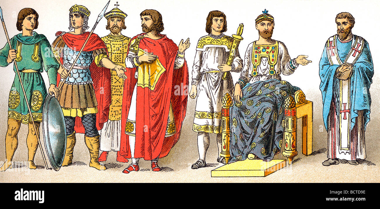 Les Byzantins en 800 après J.-C., y compris les empereurs Nicéphore (troisième à partir de la gauche) et Basileus (deuxième à droite) Banque D'Images