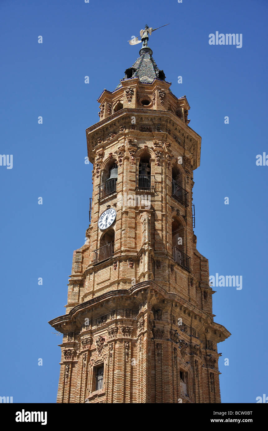 Clocher de l Église de San Sebastian, Plaza de San Sebastian, Antequera, la province de Malaga, Andalousie, Espagne Banque D'Images