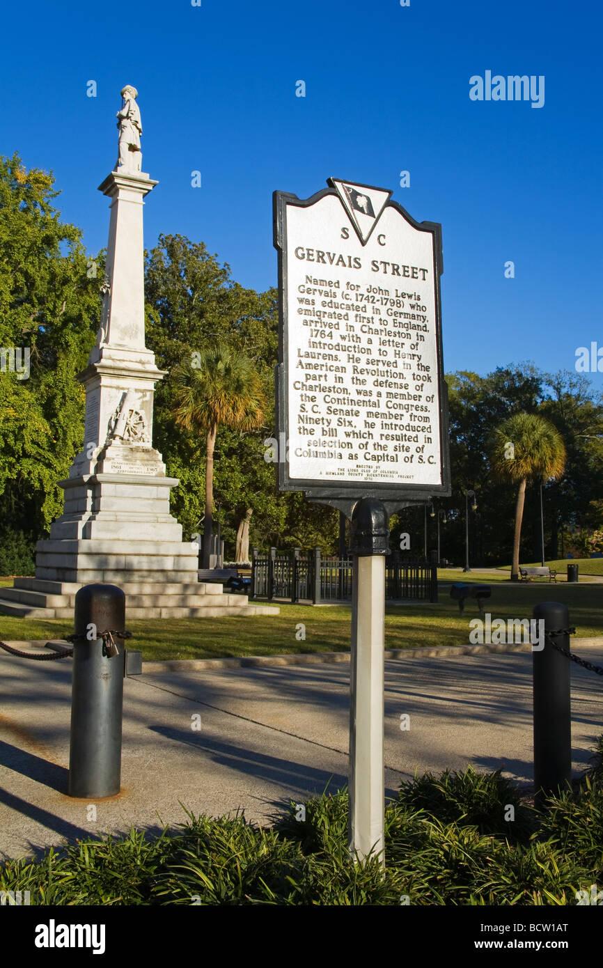 Monument des confédérés et Histoire Plaque sur Gervais Street, Columbia, Caroline du Sud, USA Banque D'Images