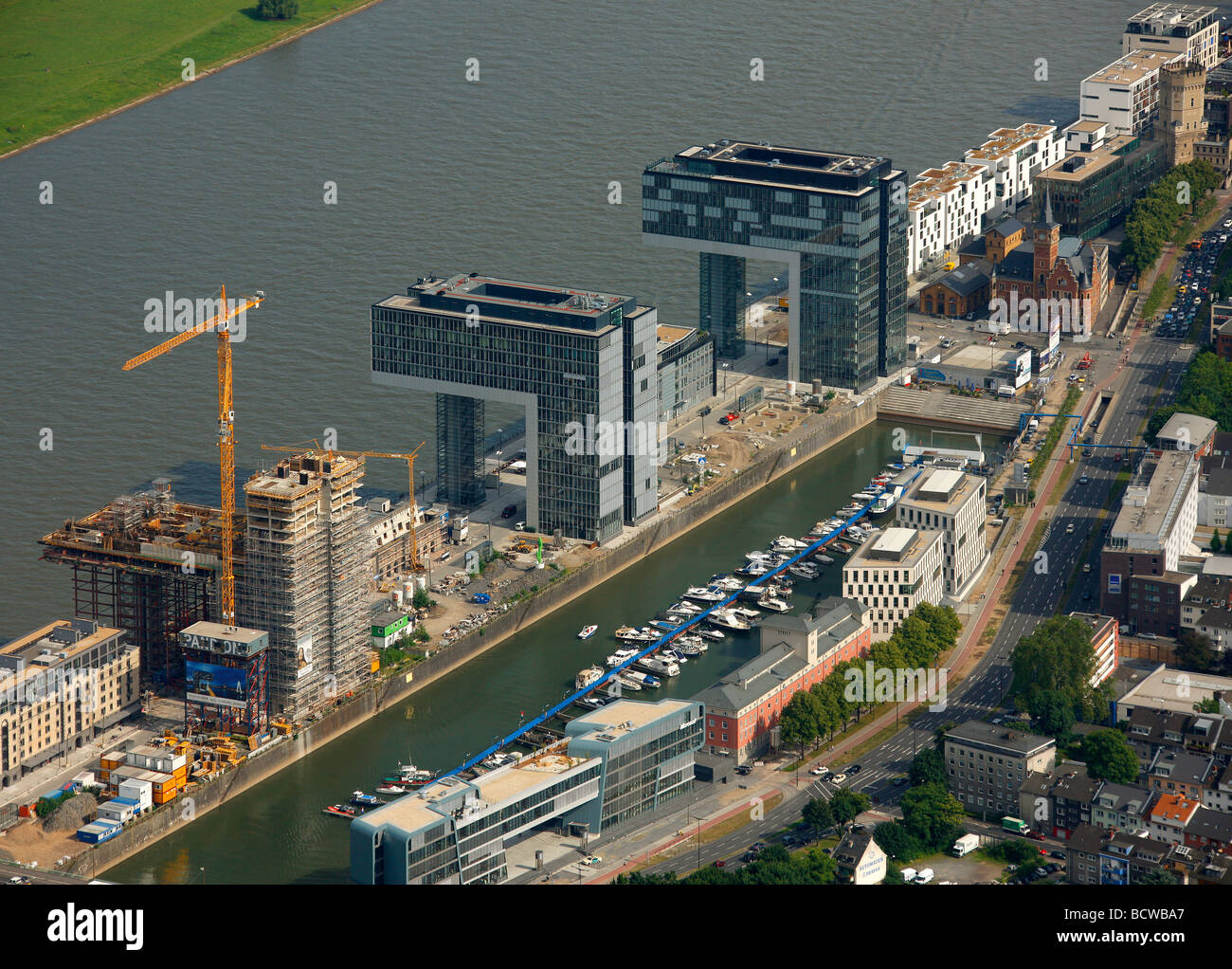 Photographie aérienne, Kranhaus crane construction maison à Cologne site Rheinauhafen, Pandion AG, Hafenquartier quartier port, Neu Banque D'Images