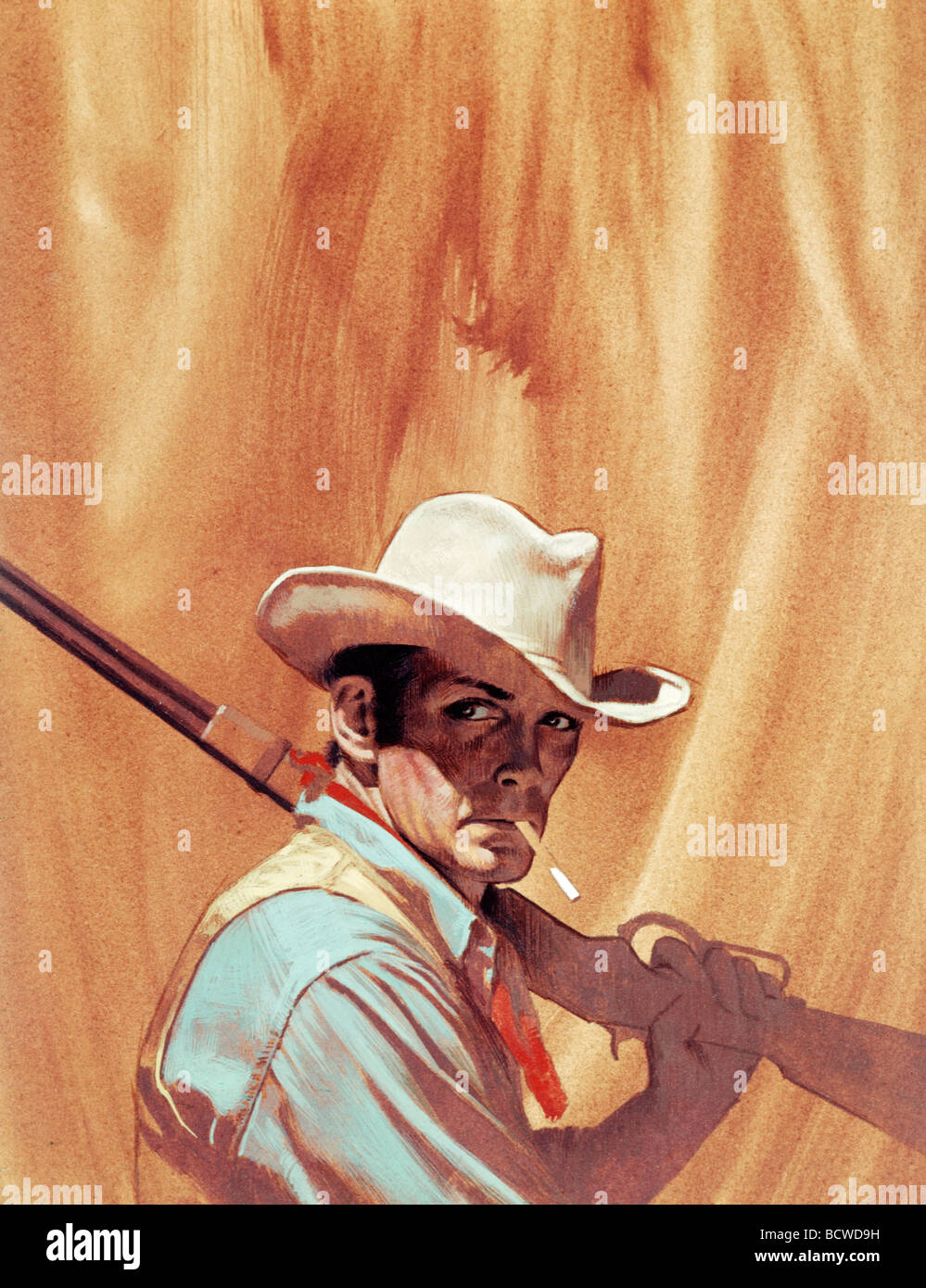 Stanley Borack Cowboy holding rifle, né en 1928 Banque D'Images