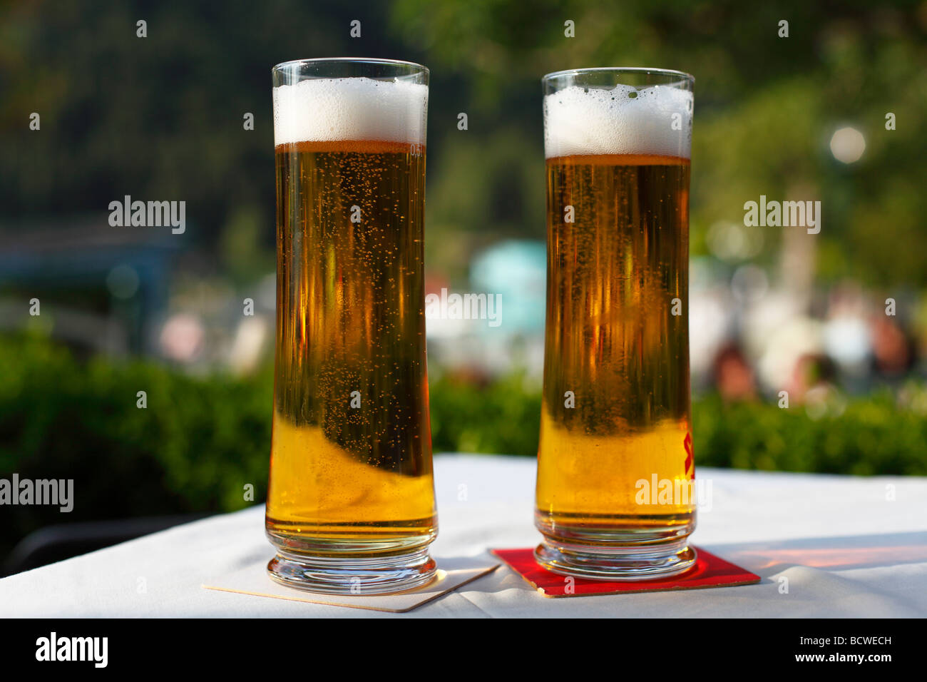Verres à Bière, Strobl, région du Salzkammergut, Haute Autriche, Autriche, Europe Banque D'Images