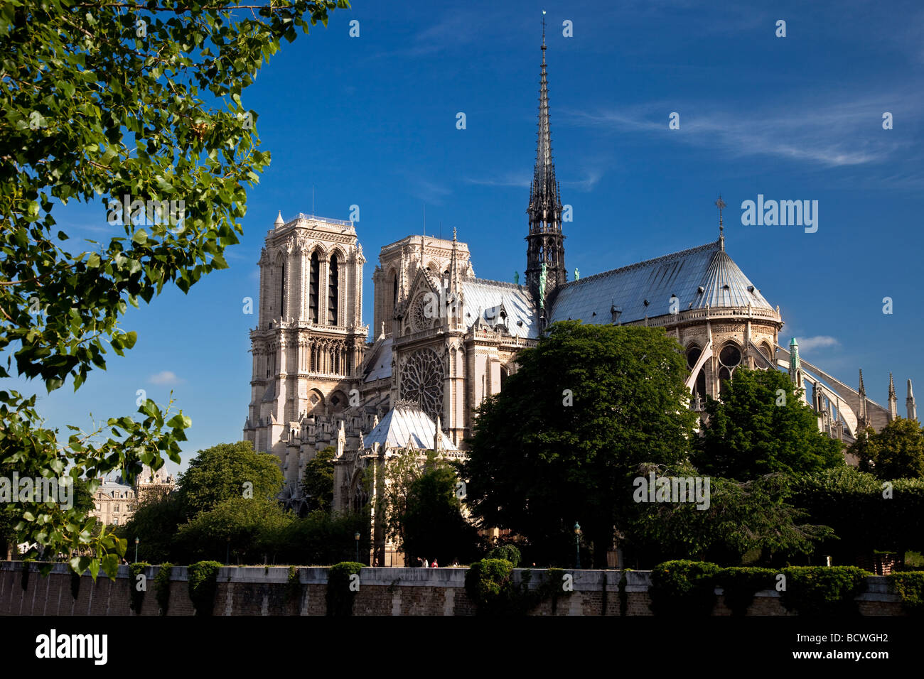 Cathédrale Notre Dame le long de la Seine, Paris France Banque D'Images