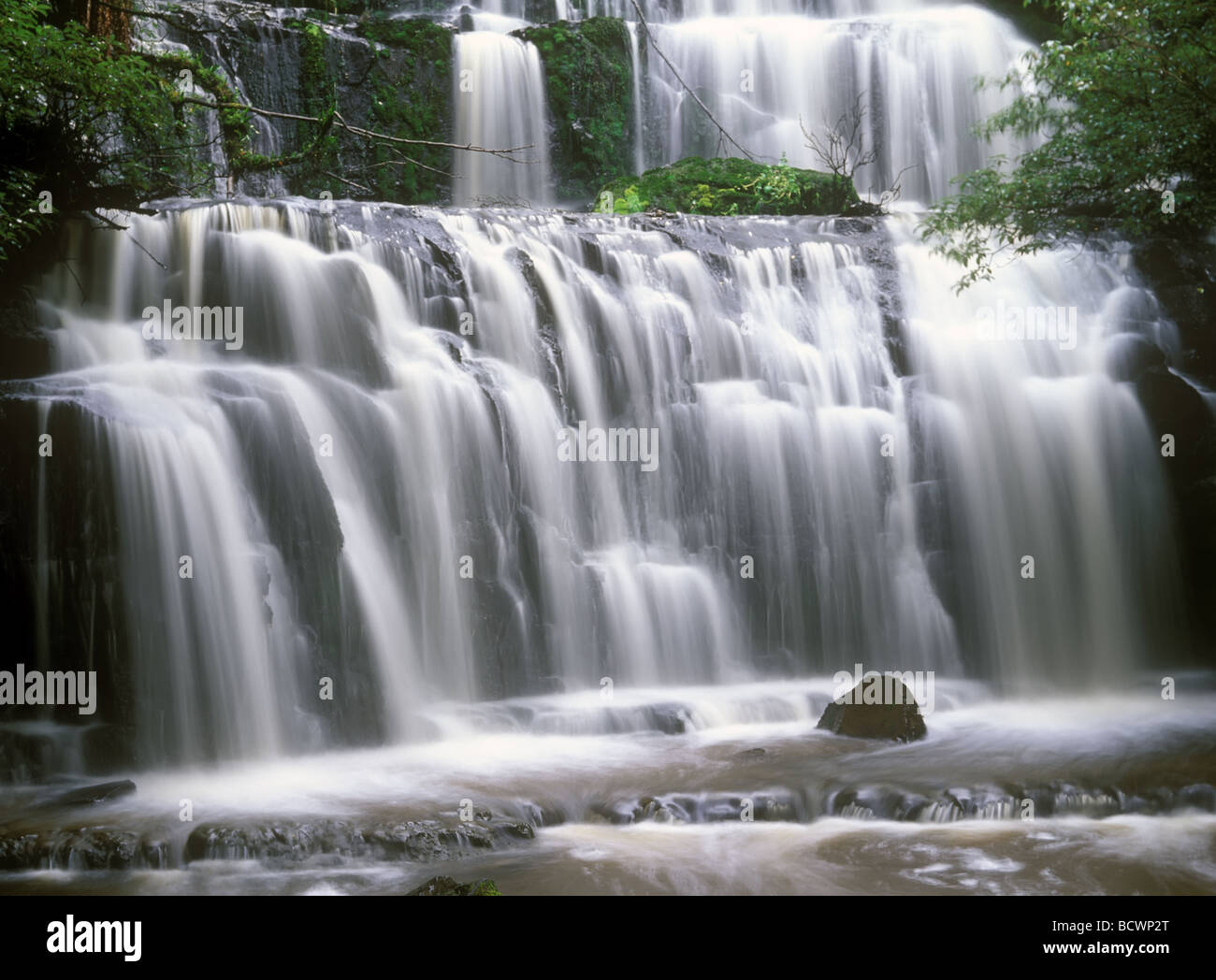 Purakaunui Falls profondément dans les forêts de Nouvelle-Zélande Banque D'Images