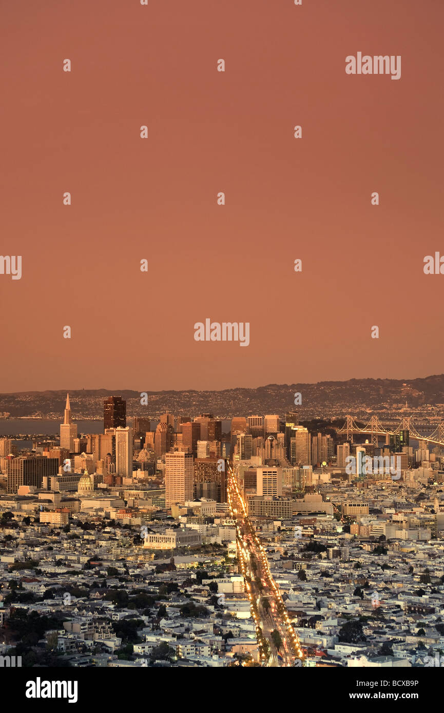 Usa California San Francisco Skyline vue de Twin Peaks Banque D'Images