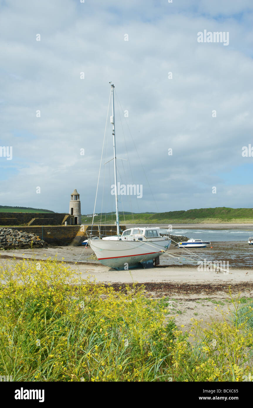 Bateaux sur le port Logan plage à marée basse, le Rhinns, Dumfries et Galloway, en Écosse. Emplacement pour la BBC "Deux mille acres de Sky' Banque D'Images