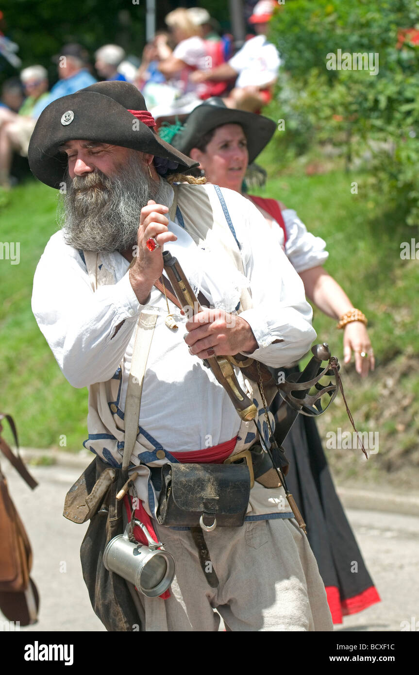 Woodsman coloniale à Bristol Rhode Island quatrième de juillet parade. Banque D'Images