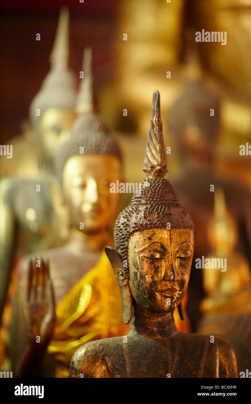 Détail de statues de Bouddha de Wat Mai, Luang Prabang, Laos Banque D'Images