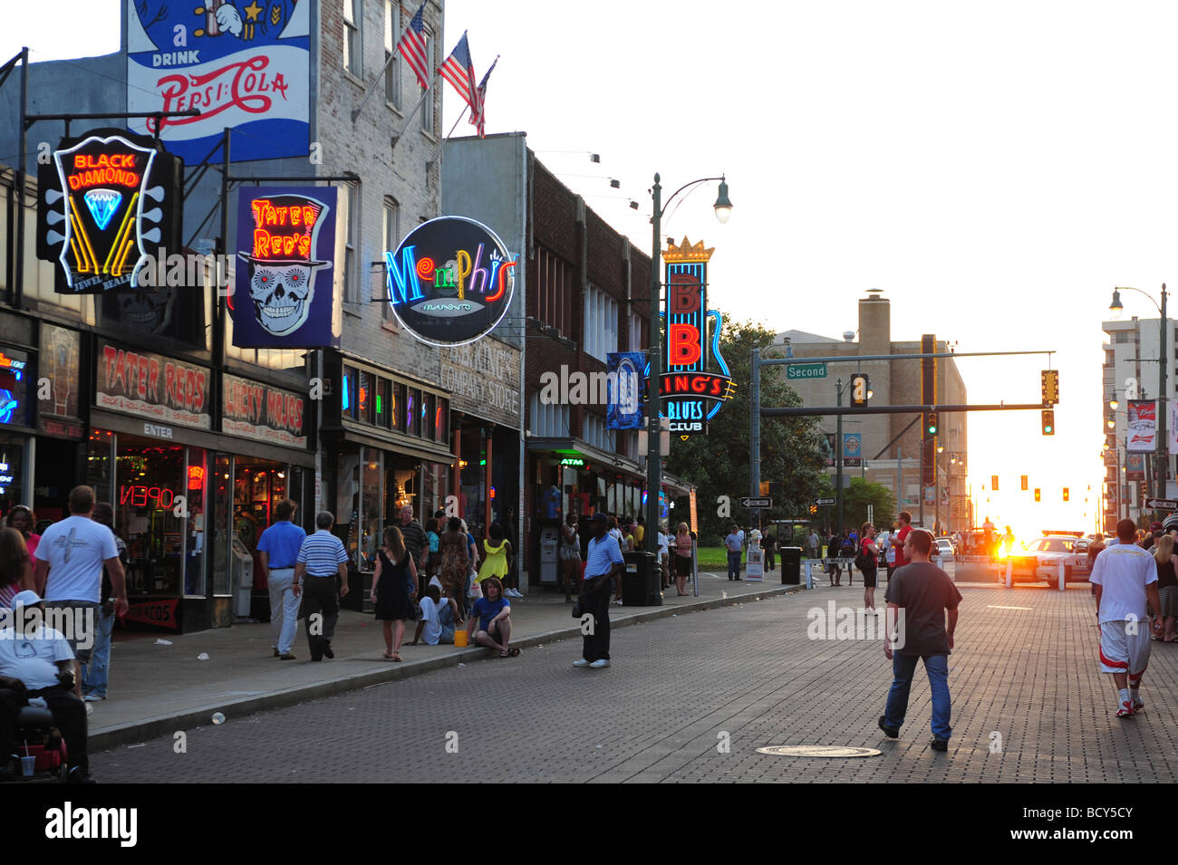 Tennessee Memphis Beale Street Sunset sur Beale Street Banque D'Images