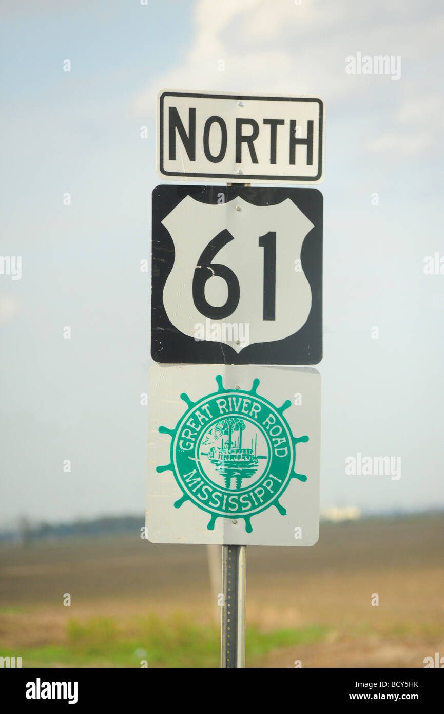 USA Mississippi highway 61 le long du Mississippi Rive sign Banque D'Images