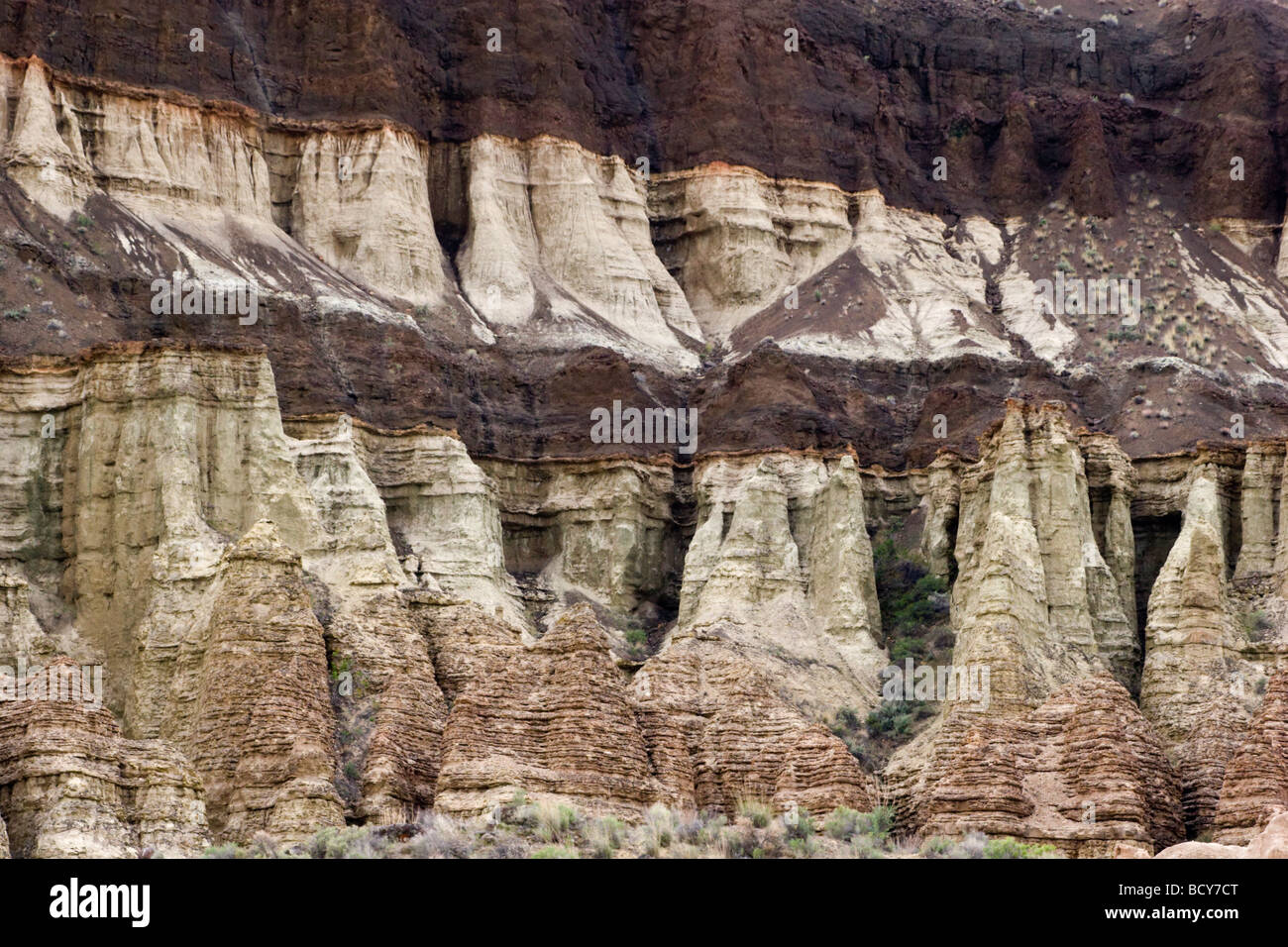 Des formations de roche sédimentaire le long des rives de la Wild and Scenic RIVER VALLEY L'EST DE L'OREGON Banque D'Images