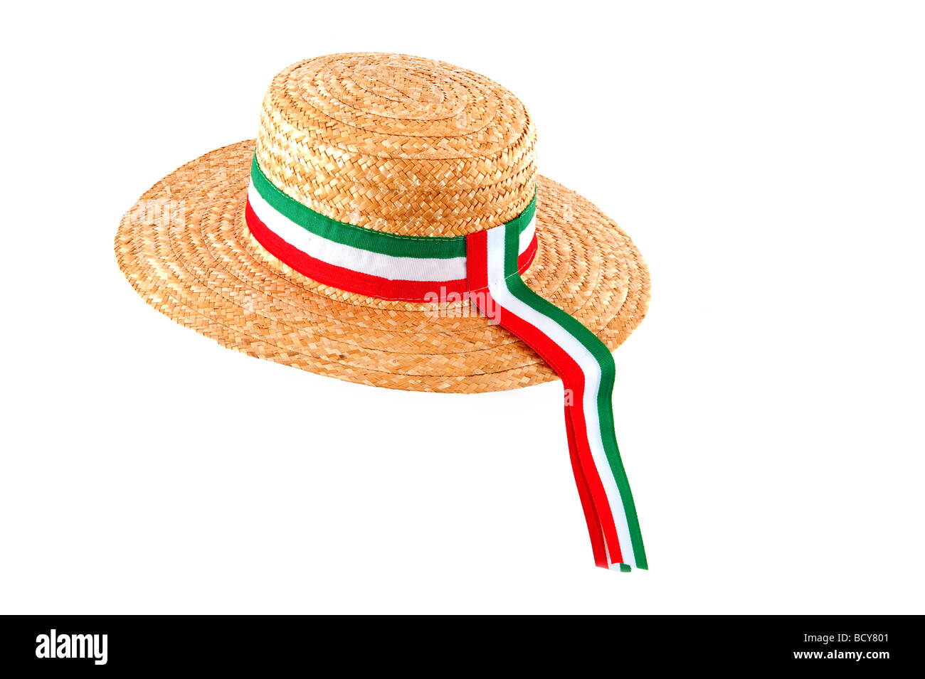Chapeau de paille d'Italie avec ruban drapeau isolated over white Photo  Stock - Alamy