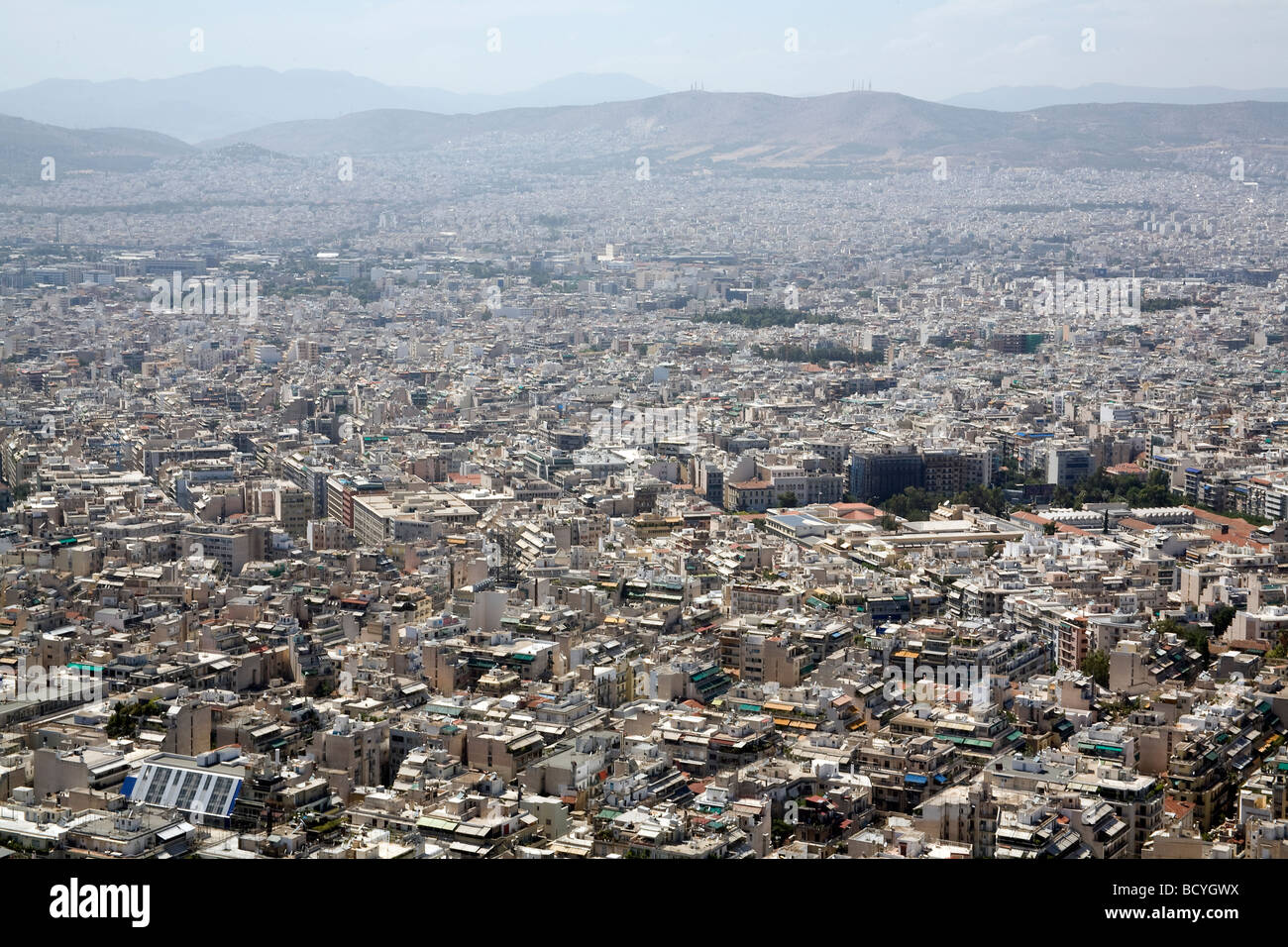 Vue sur la ville depuis la colline du Lycabette, Athènes Grèce Banque D'Images