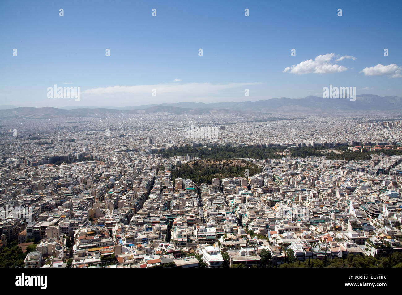 Vue sur la ville depuis la colline du Lycabette, Athènes Grèce Banque D'Images