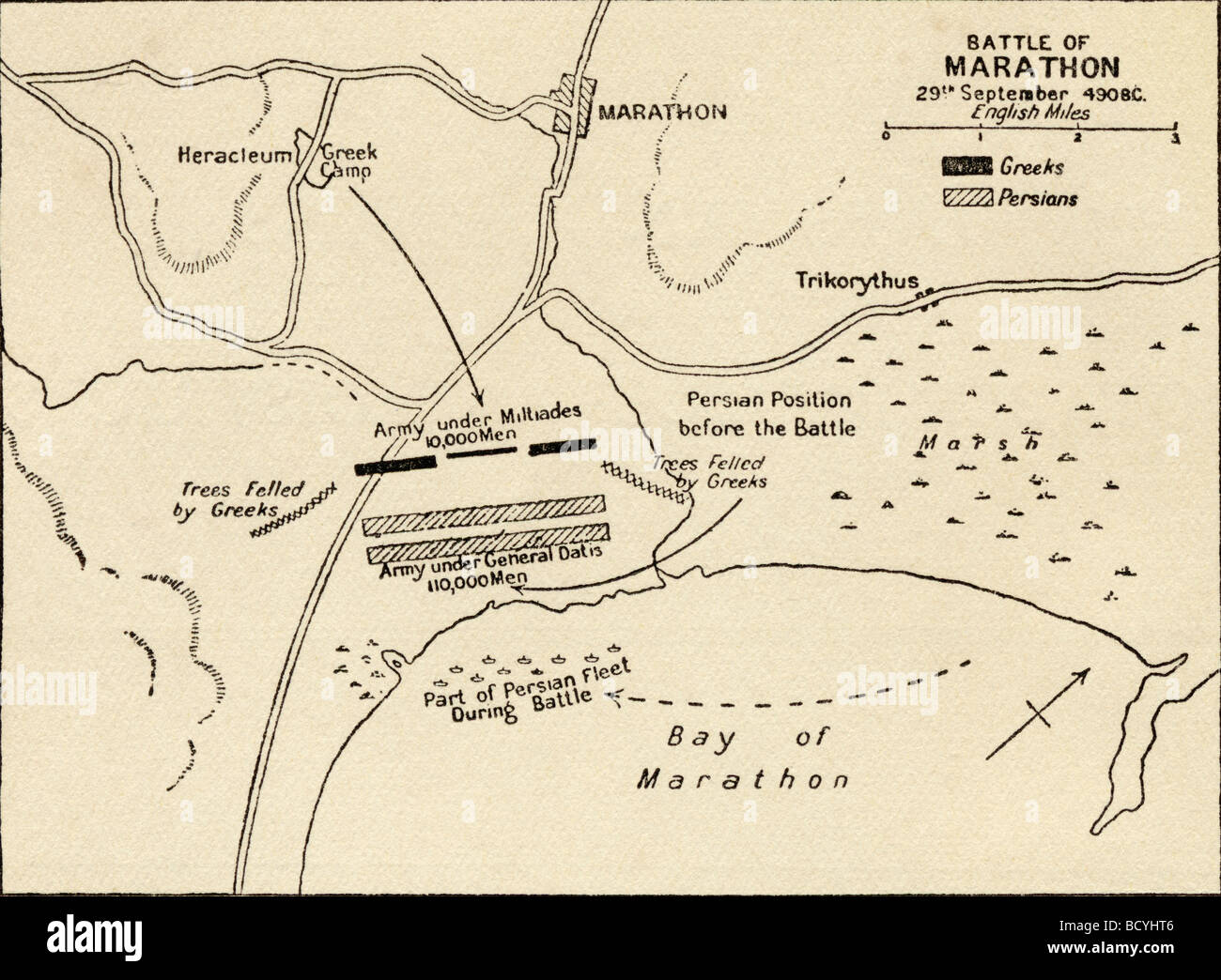 Carte de la bataille de Marathon, 490 B C Banque D'Images