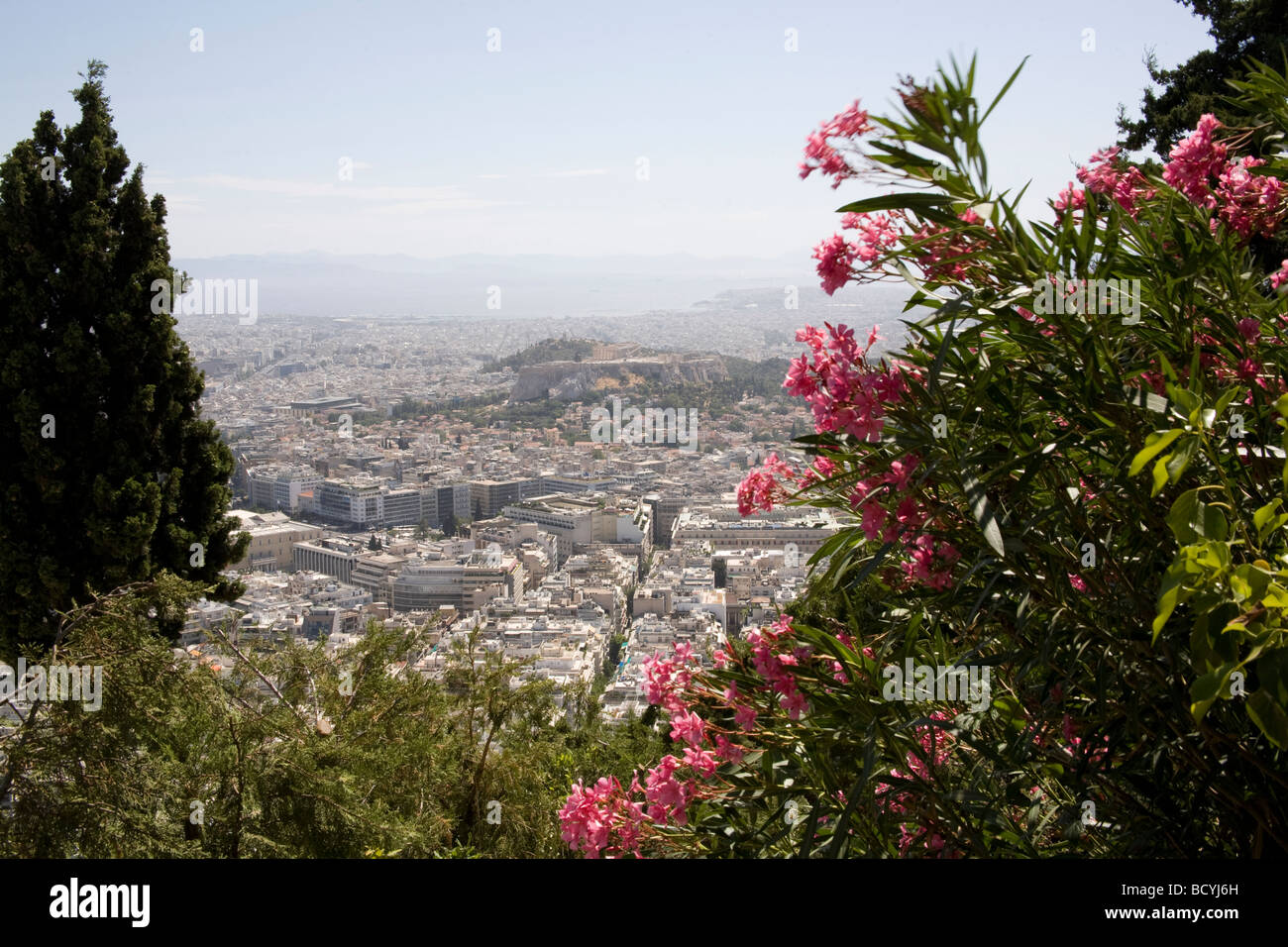 Vue sur la ville depuis la colline du Lycabette, Athènes Grèce Banque D'Images