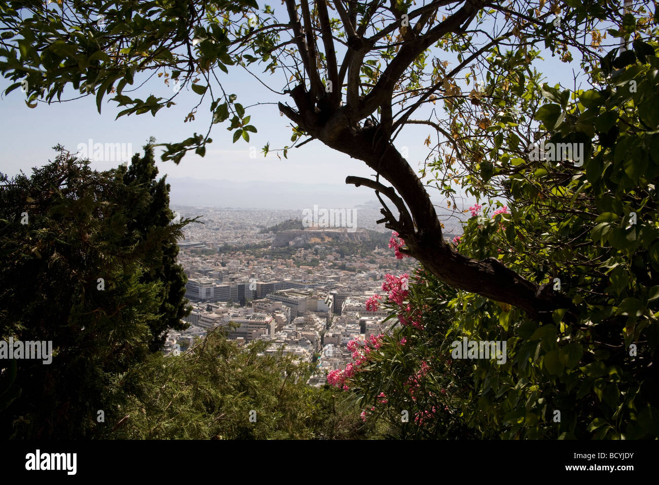 Vue sur la ville depuis la colline du Lycabette, Athènes Grèce Banque D'Images