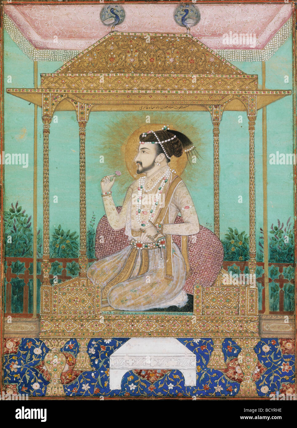 Shah Jahan assis sur le Trône du paon, Style Mughal. L'Inde, début du 17e siècle Banque D'Images