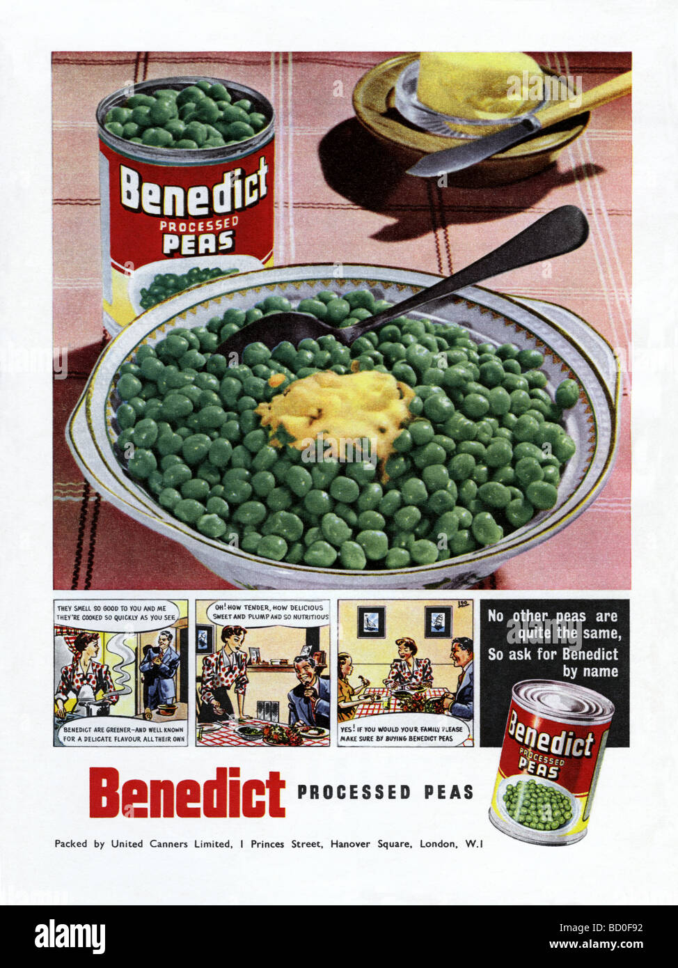 Publicité de 1951 pour les pois secs trempés Benoît Banque D'Images