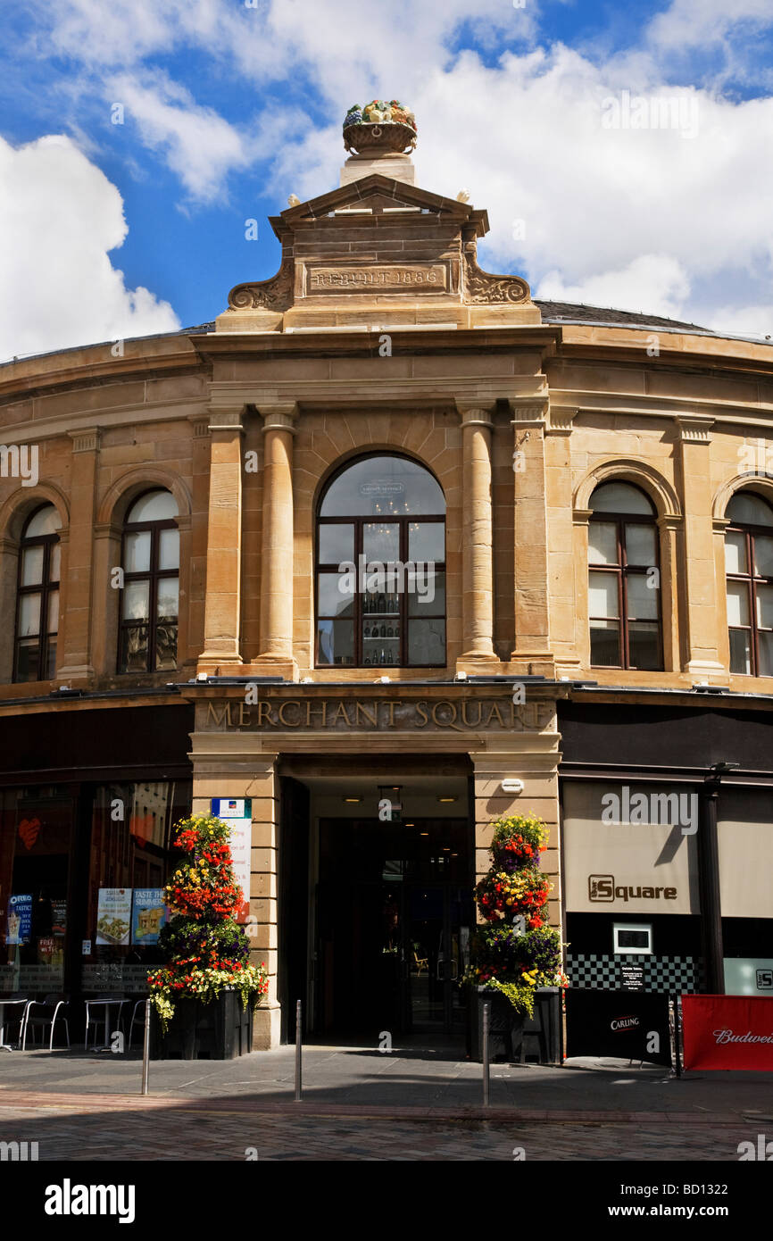 Merchant Square à l'angle de la rue Bell et Candleriggs, Merchant City, Glasgow, Ecosse. Banque D'Images