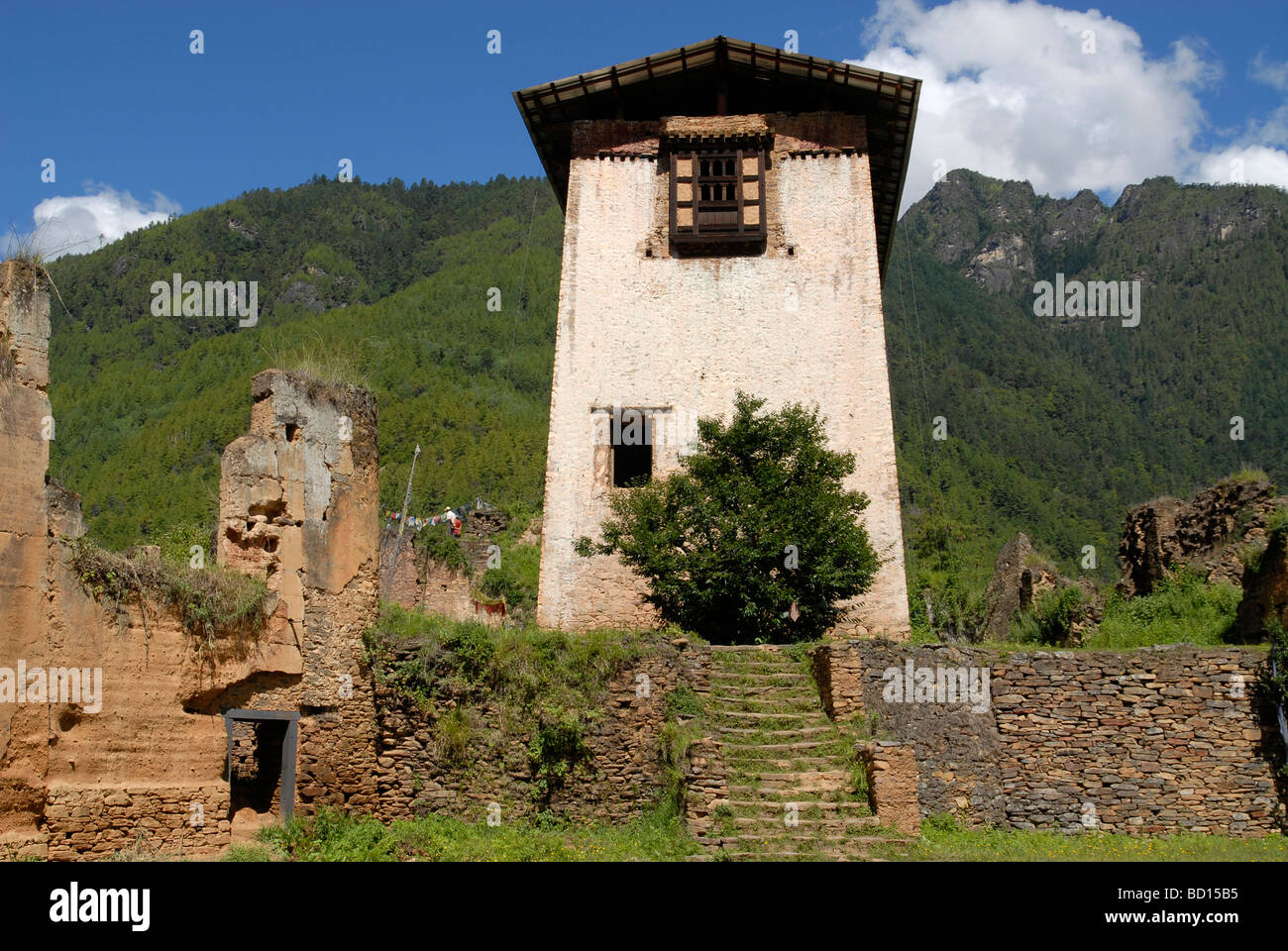 Tour centrale de Drukgyel Dzong, vallée de Paro, Bhoutan Banque D'Images