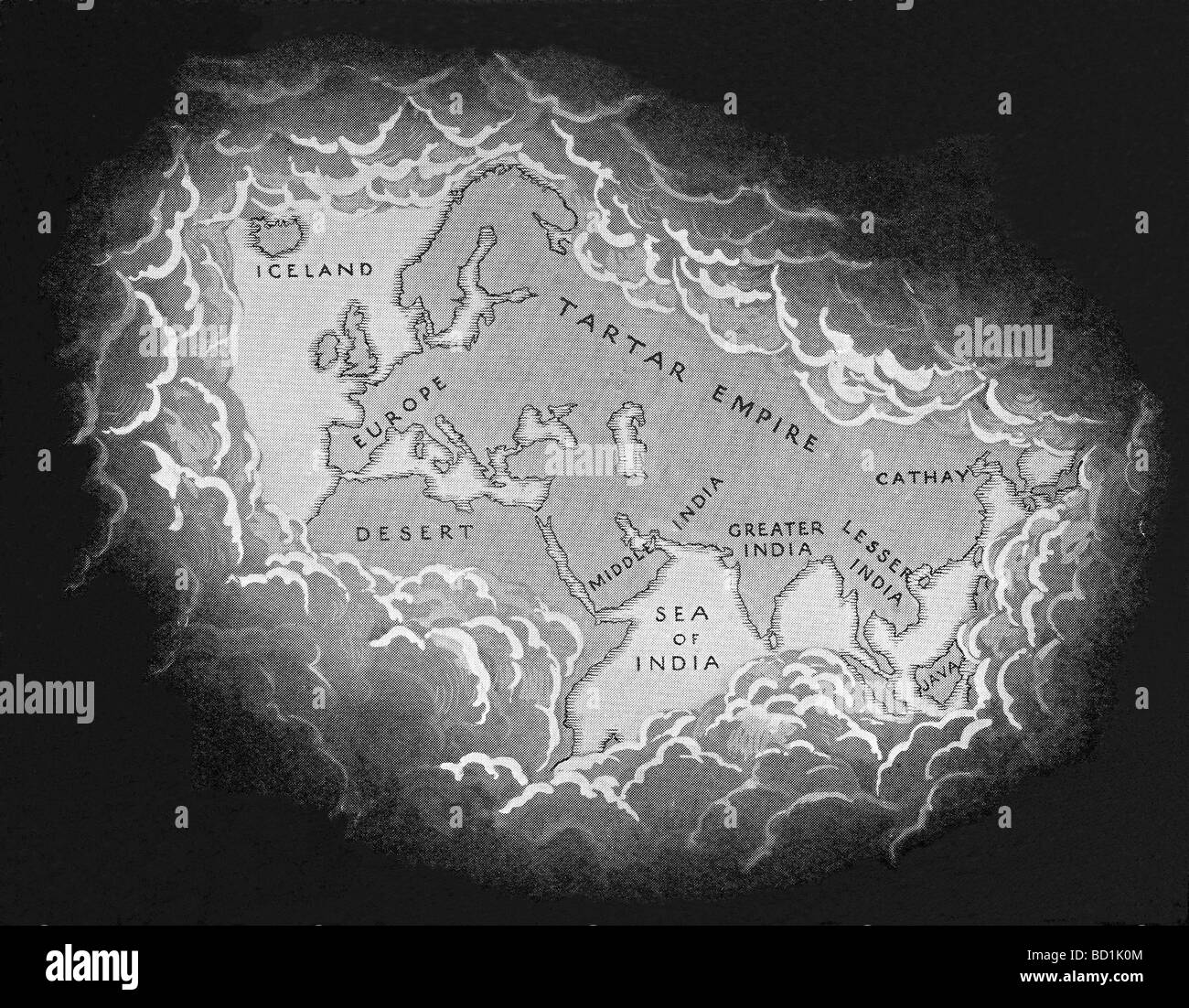 L'illustration montre l'étendue du monde connu des Européens à la fin du 13ème siècle, après Voyages de Marco Polo. Banque D'Images