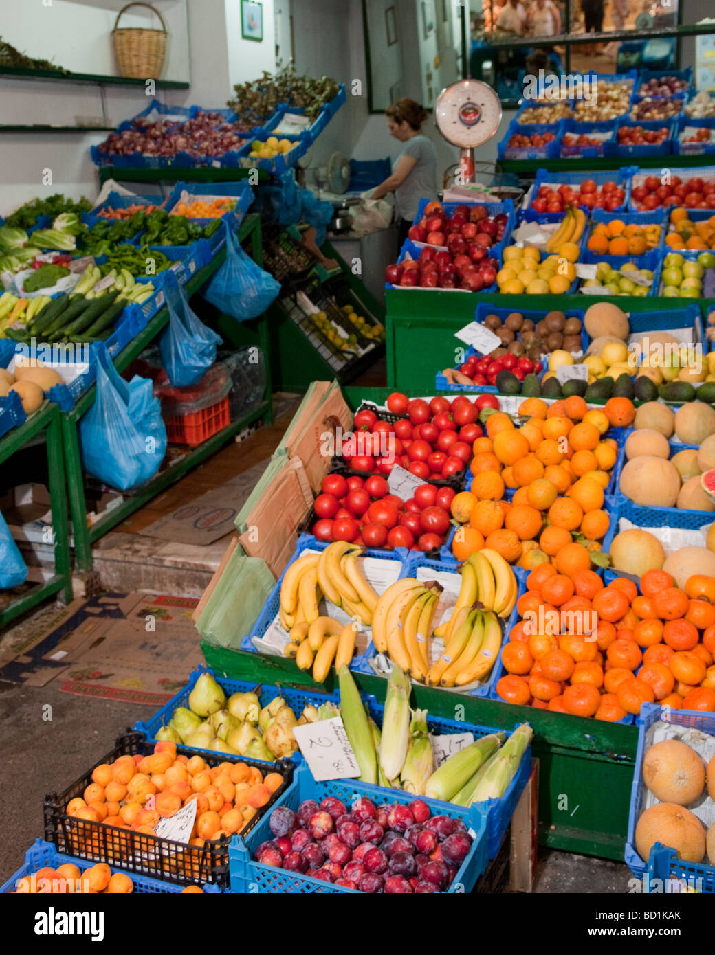 Fruits frais pour la vente au marché couvert à la Canée Crète Grèce Banque D'Images