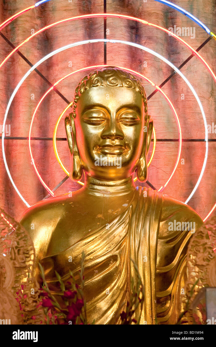 L'image de Bouddha avec cercles neon, pagode Linh Phuoc (pagode du Dragon), Trai Mat Village, Dalat, hauts plateaux du centre, Vietnam Banque D'Images