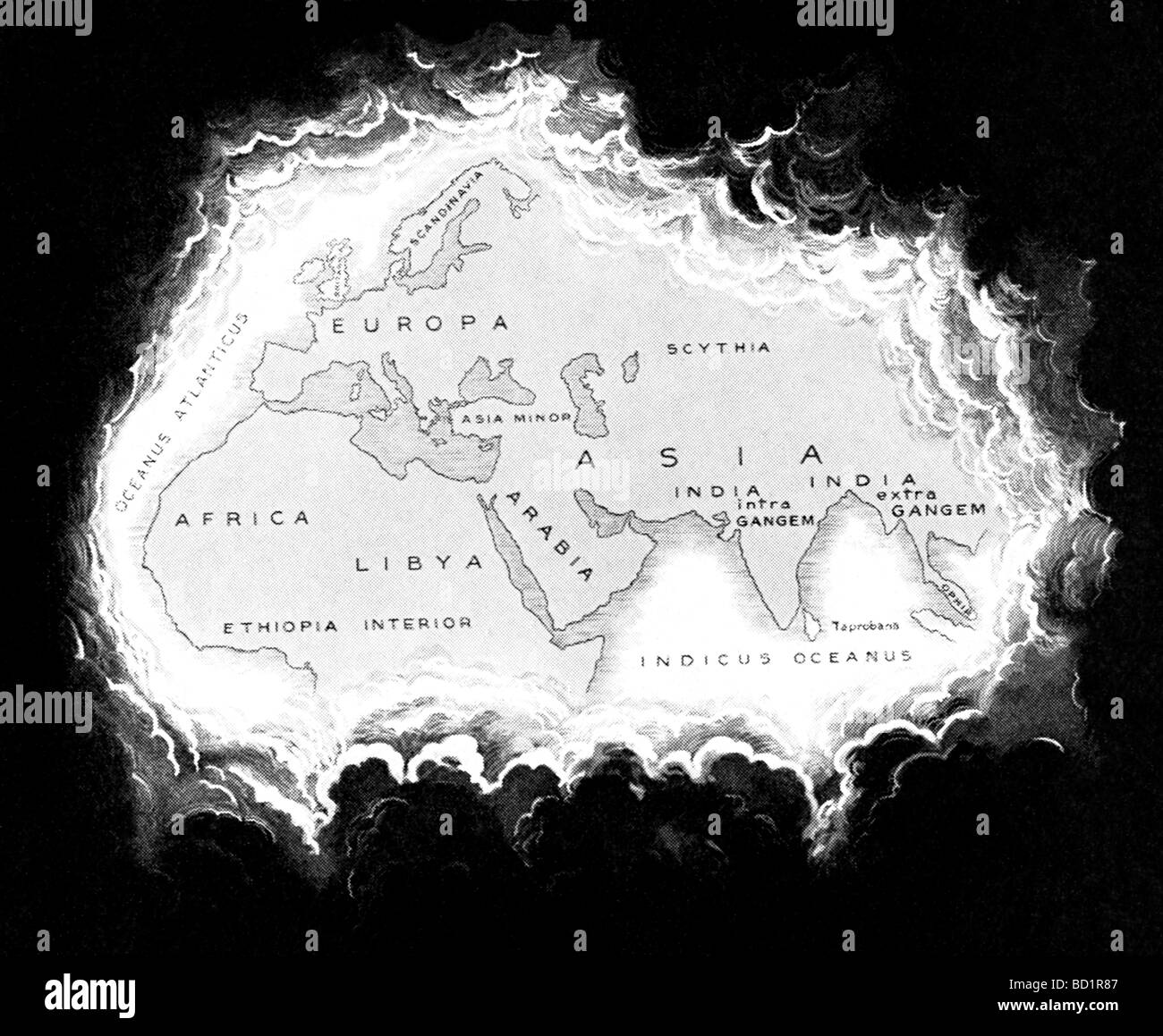 Au deuxième siècle de notre ère, d'après les Romains et de Ptolémée, il se composait de monde ce qui est montré sur cette carte. Banque D'Images