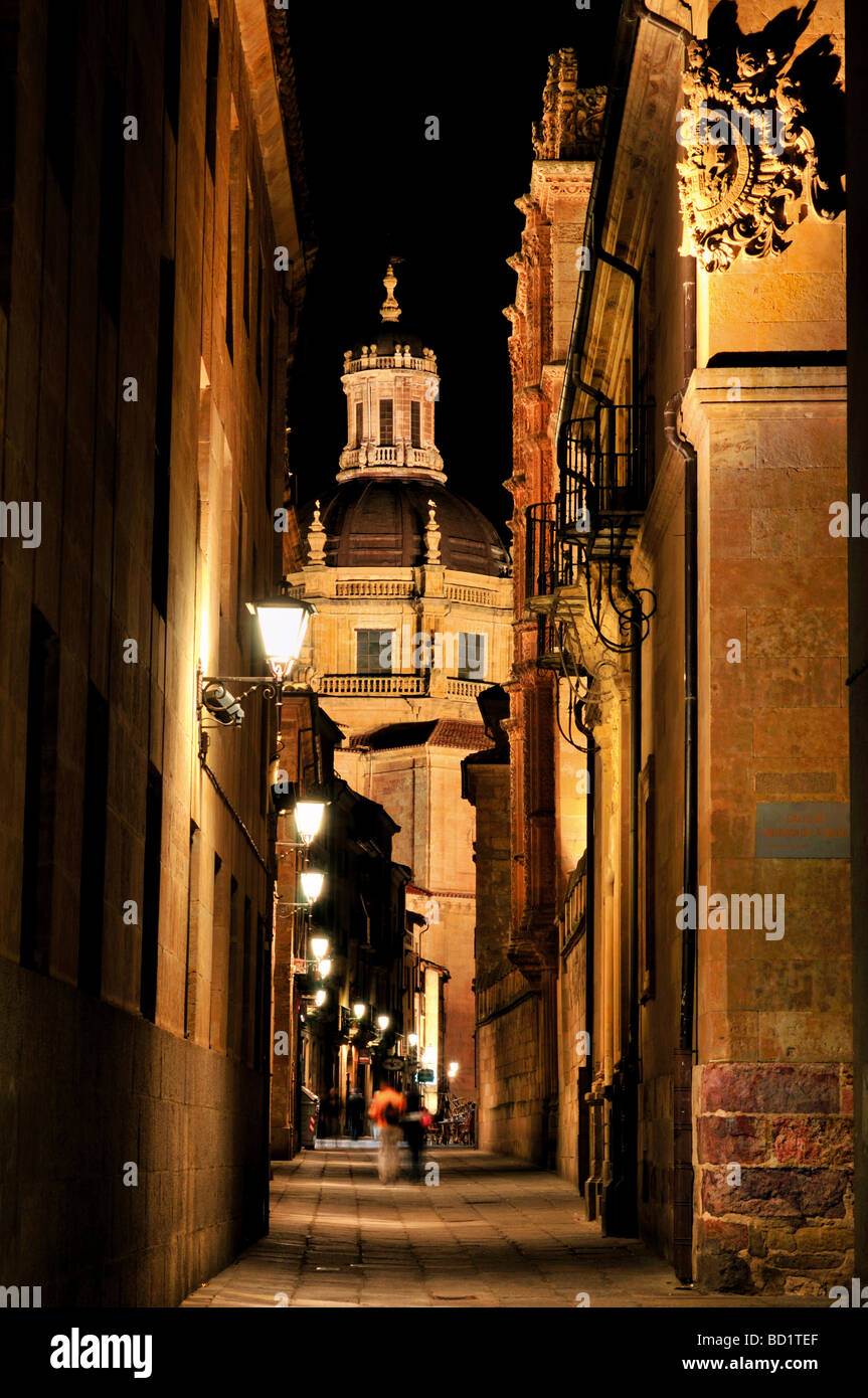 L'Espagne, Salamanque : calle Libreros médiévale par nuit Banque D'Images
