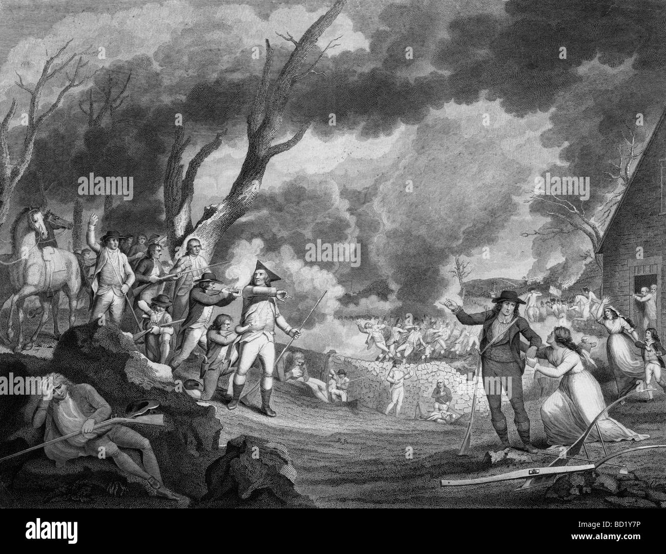 Minutes les hommes de tirer sur les Britanniques à la bataille de Lexington, Massachusetts Banque D'Images