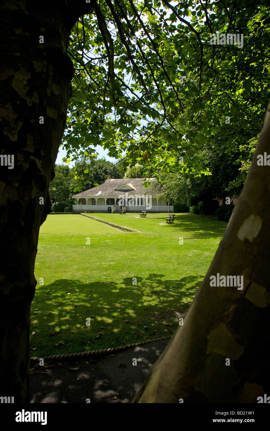 Christchurch Dorset UK Bowls Pavillon Vert Banque D'Images