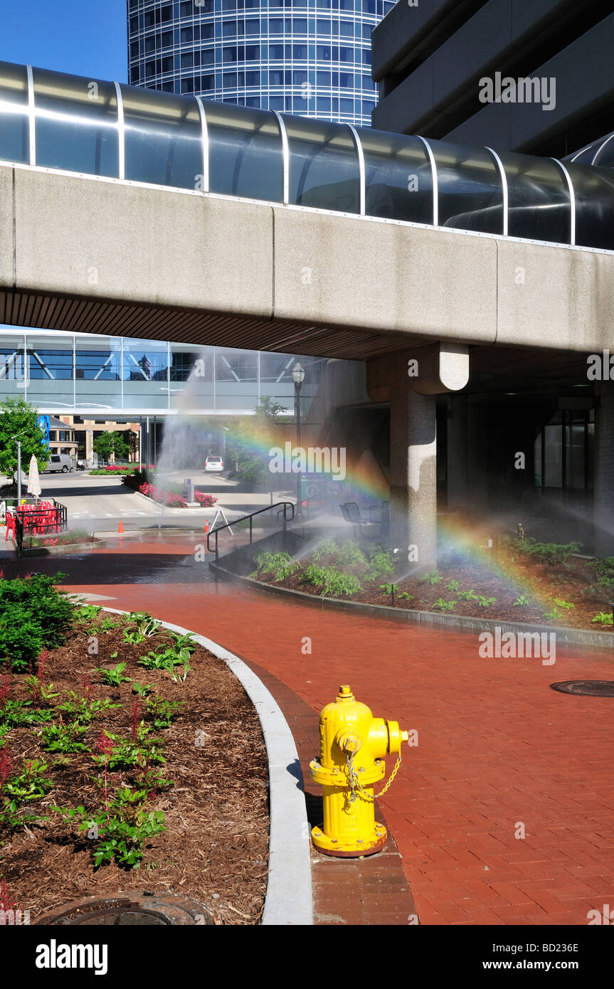 Centre-ville de Grand Rapids a grands immeubles des allées et espaces verts Banque D'Images