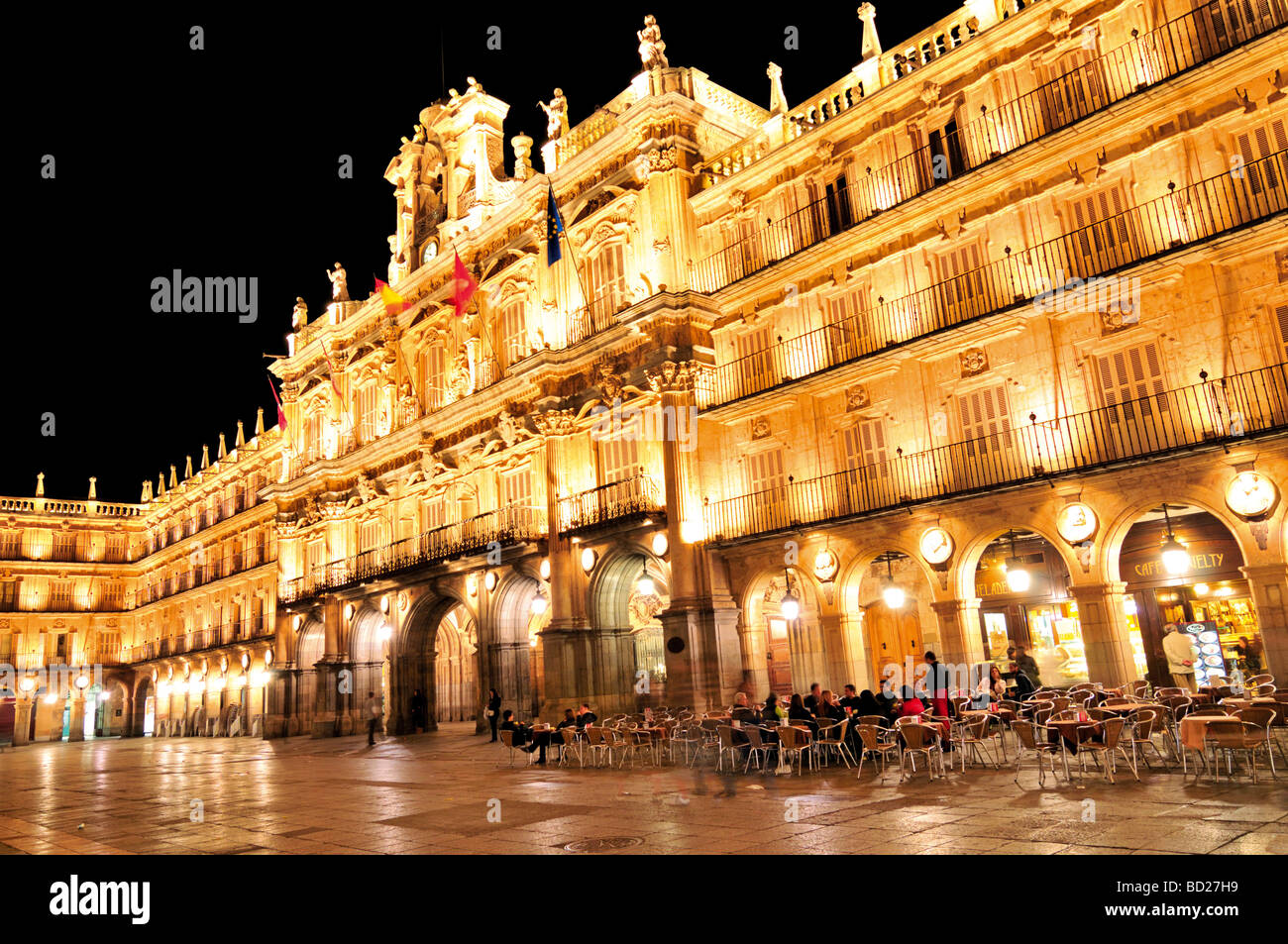 L'Espagne, Salamanque : Plaza Mayor par nuit Banque D'Images