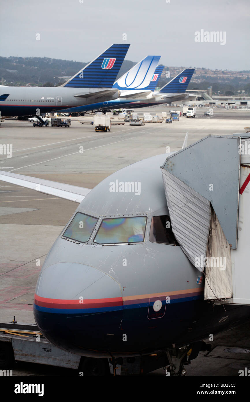 Les avions de United Airlines à l'aéroport de San Francisco. Banque D'Images