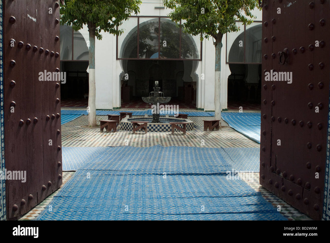 Mosquée avec un tapis bleu Medina Meknes Maroc Banque D'Images