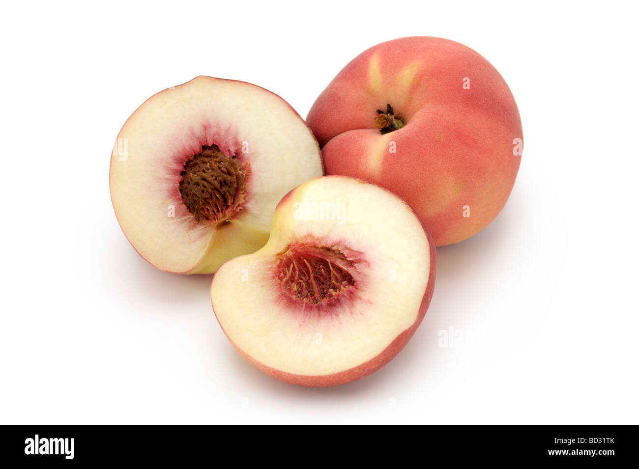 Pêches blanches à chair blanche, pêche (Prunus persica) Banque D'Images