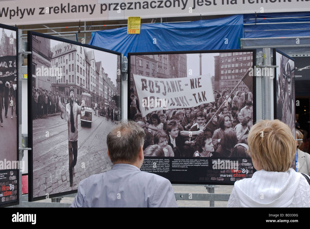 Les hommes russes-NO, les femmes russes-Oui, démonstration de Wrocław Juin 1989 effondrement du communisme, affiche Juin 2009 à Wrocław Pologne Banque D'Images