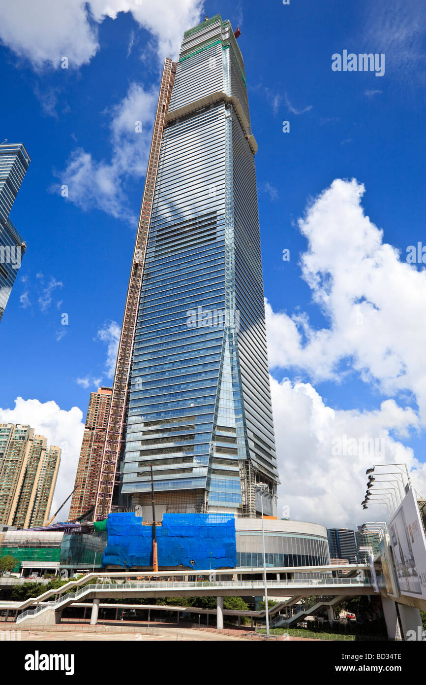 Centre de Commerce international (CCI) en construction à Union Square, à l'Ouest de Kowloon à Hong Kong. Banque D'Images