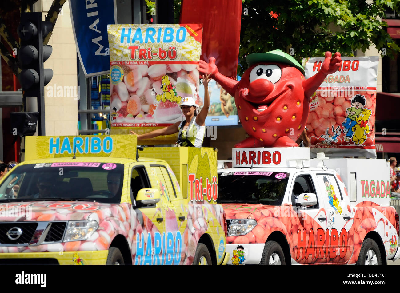 Publicité Haribo véhicules de la caravane du Tour de France 2009. Banque D'Images