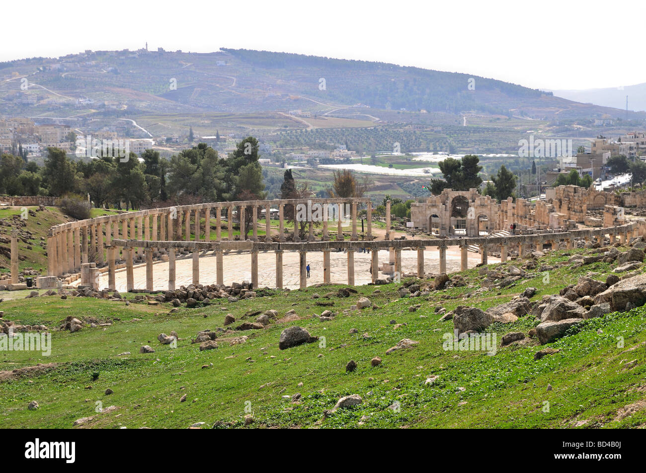 Forum ovale romain en Jordanie Jerash Banque D'Images