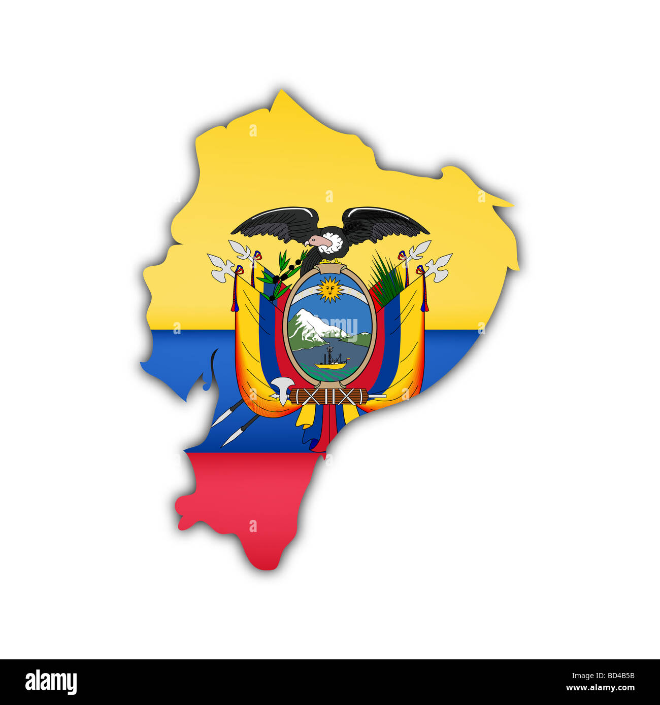 La carte et drapeau de l'Equateur avec ombre sur fond blanc Banque D'Images