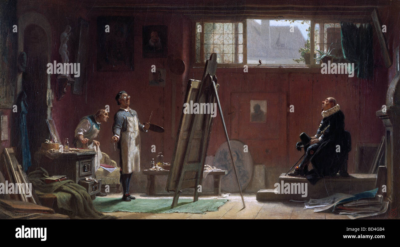 Beaux-arts, Spitzweg, Carl (1808 - 1885), peinture, 'le peintre de portrait", 1860, 40 x 22 cm, collection privée, de style Biedermeier, Banque D'Images