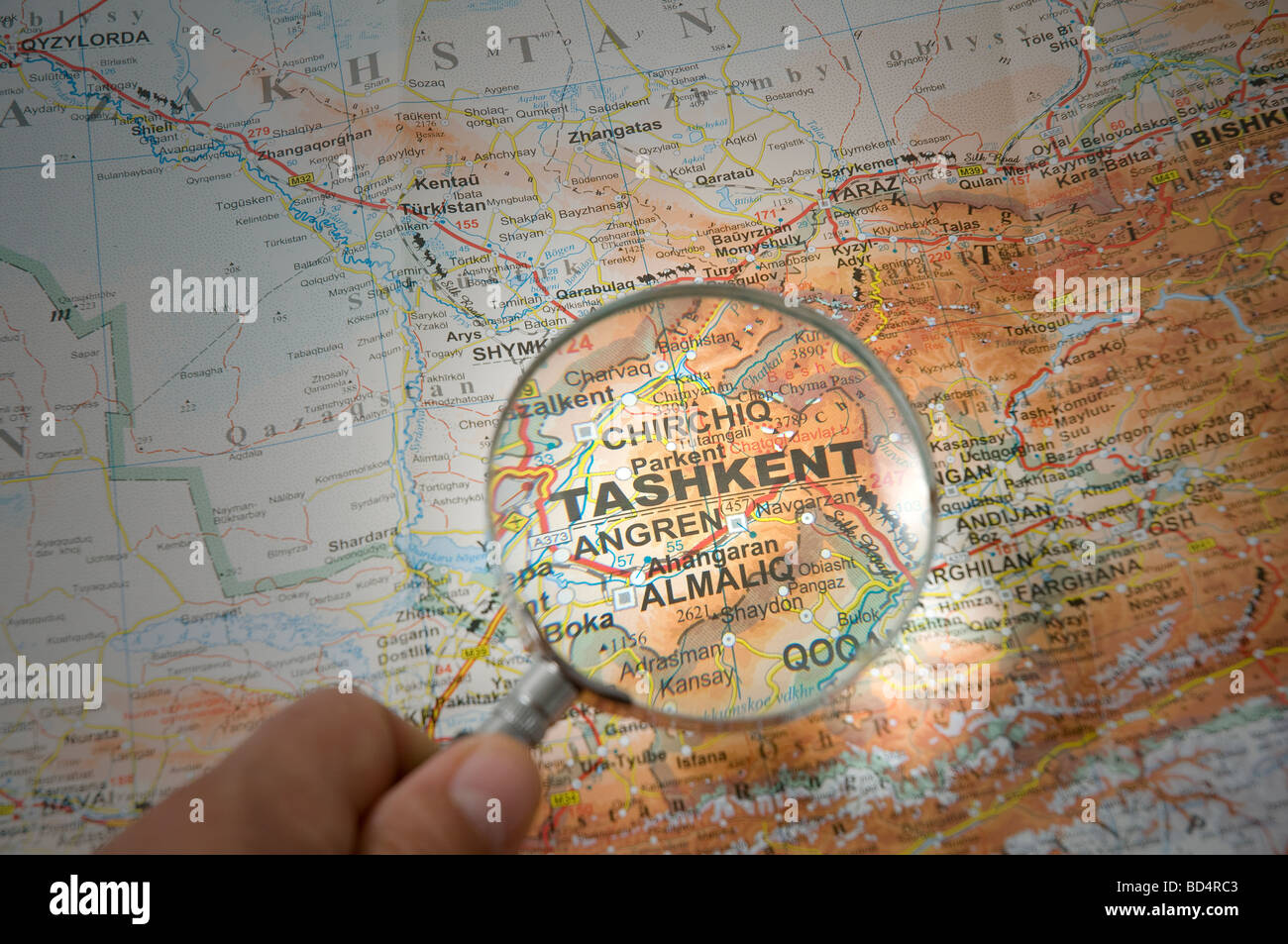 Se concentrer sur la carte de Tachkent, Ouzbékistan Banque D'Images